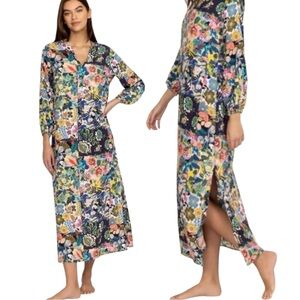 Johnny Was Layla Puff Sleeve Patchwork Floral Print Coverup Dress